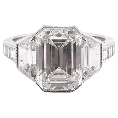 Pre-owned Sophia D Egl Certified 3.62 Three Stone Emerald Cut Diamond Engagement Ring By . In Green
