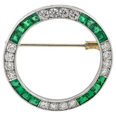 Pre-owned Sophia D . Emerald And Diamond Brooch In Green
