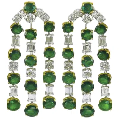 Pre-owned Sophia D . Emerald And Diamond Chandelier Earrings In Platinum And Yellow Gold