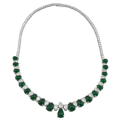 Pre-owned Sophia D . Emerald And Diamond Necklace In Green