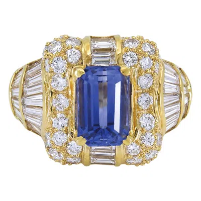 Pre-owned Sophia D . Emerald Cut Center Blue Sapphire And Diamonds Dome Ring In Green