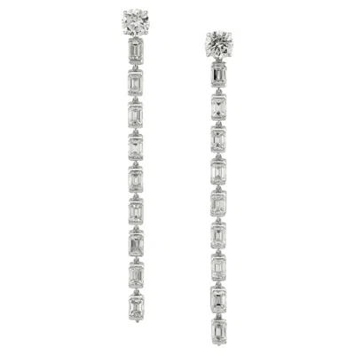 Pre-owned Sophia D Emerald Cut Diamond Line Earrings Platinum In Green