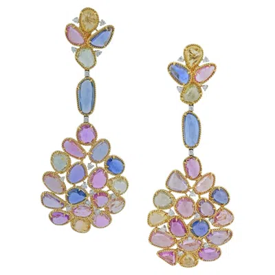 Pre-owned Sophia D Fancy Color Sapphire And Diamond Drop Earrings Platinum & 18k Yellow Go