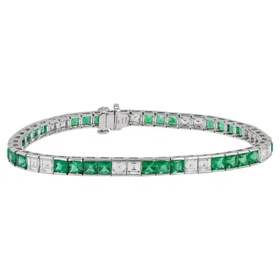 Pre-owned Sophia D . French Cut Emerald And Diamond Line Bracelet In Green