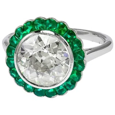 Pre-owned Sophia D , Gia Certified 2.54 Carat Diamond And Emerald Ring In Green