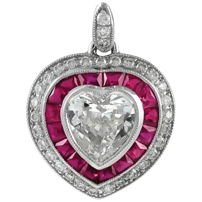Pre-owned Sophia D . Heart Shaped Platinum Pendant With Rubies And Diamonds In Multi