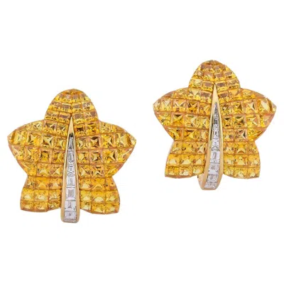 Pre-owned Sophia D Invisible-set Yellow Sapphire & Diamond Earrings In 18k Yellow Gold