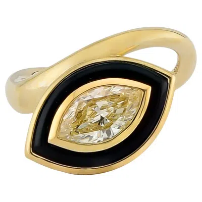 Pre-owned Sophia D Marquise Diamond And Onyx Statement Ring In 18k Yellow Gold