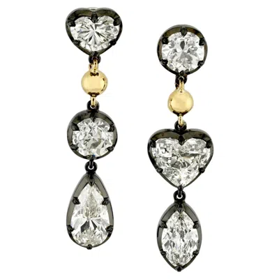 Pre-owned Sophia D Mixed Shape Diamond Drop Earrings Platinum And 18k Yellow Gold