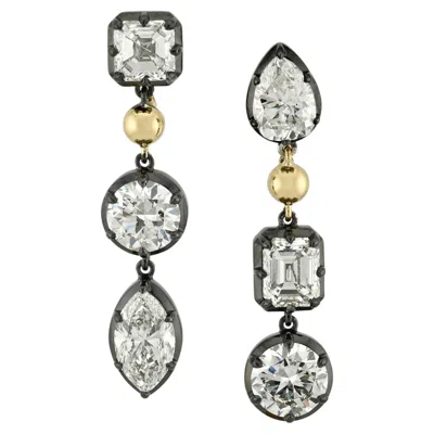 Pre-owned Sophia D Mixed Shape Diamond Drop Earrings Platinum And 18k Yellow Gold