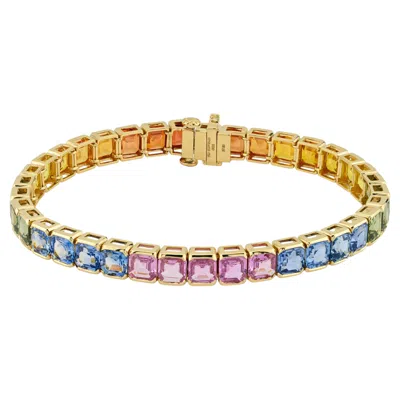 Pre-owned Sophia D Multi Color Sapphire Bracelet 18k Yellow Gold