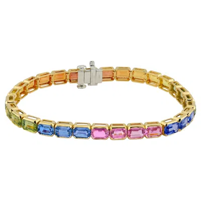 Pre-owned Sophia D Multi Color Sapphire Line Bracelet 18k Yellow Gold