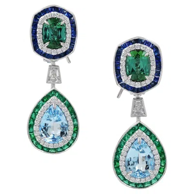 Pre-owned Sophia D . Multi- Gem Platinum Drop Earrings