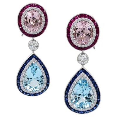 Pre-owned Sophia D . Multi- Gem Platinum Drop Earrings
