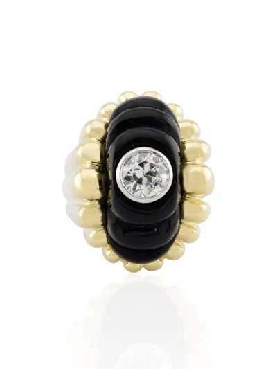 Pre-owned Sophia D Onyx And Diamond Platinum And 18k Yellow Gold Ring