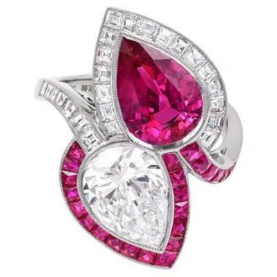 Pre-owned Sophia D . Pear Shape Toi Et Moi Ring With Diamond And Ruby In Multi