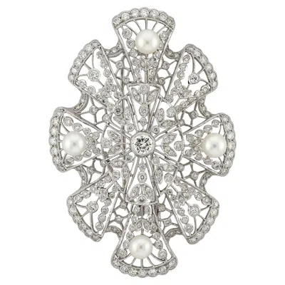 Pre-owned Sophia D . Pearl And Diamond Brooch In Multi