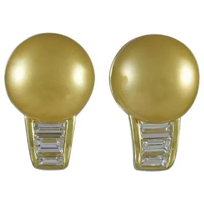 Pre-owned Sophia D . Pearl And Diamonds Yellow Gold Earrings