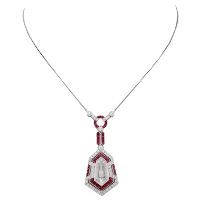 Pre-owned Sophia D Pendant Necklace With Kite Diamond And Rubies In Platinum In Multi