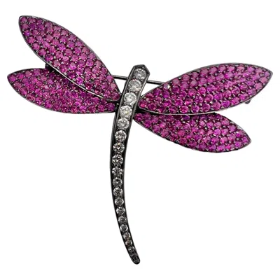 Pre-owned Sophia D . Pink Sapphire Dragonfly Platinum Brooch