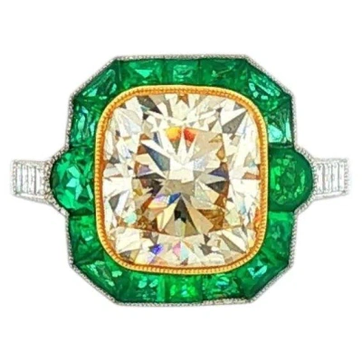 Pre-owned Sophia D . Platinum 5.01ct Fancy Yellow Diamond Ring With Emerald Halo