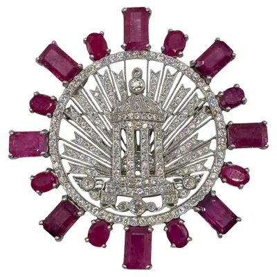 Pre-owned Sophia D . Platinum Brooch With Emerald-cut Rubies And Old Mine Diamonds In Multi