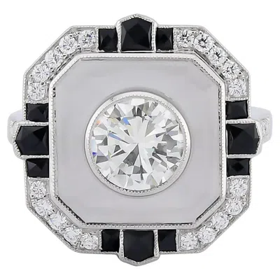 Pre-owned Sophia D . Rock Crystal Onyx And Diamond Ring In Black