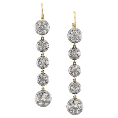 Pre-owned Sophia D Round Diamond Drop Earrings In 18k Yellow Gold And Silver