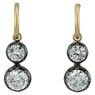 Pre-owned Sophia D Round Diamond Drop Earrings In 18k Yellow Gold And Silver