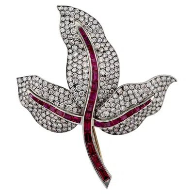 Pre-owned Sophia D . Ruby And Diamond Leaf Brooch In Multi