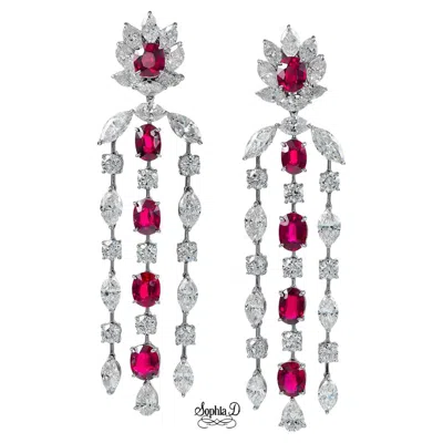 Pre-owned Sophia D . Ruby And Diamond Platinum Earrings In Multi