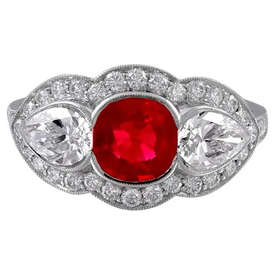 Pre-owned Sophia D . Ruby And Diamond Three Stone Platinum Ring In Multi