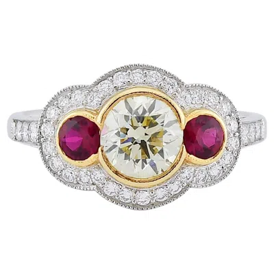 Pre-owned Sophia D . Ruby And Yellow Diamond Three-stone Ring