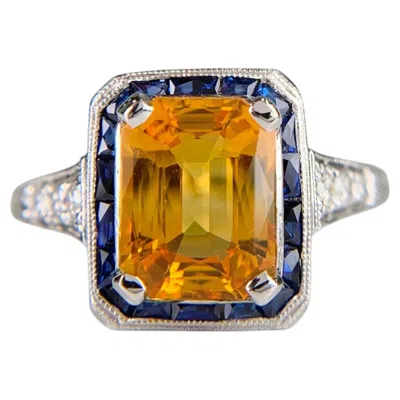 Pre-owned Sophia D Sapphire And Diamond Art Deco Inspired Ring Platinum In Blue