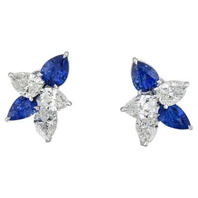 Pre-owned Sophia D Sapphire And Diamond Cluster Earrings Platinum In Blue