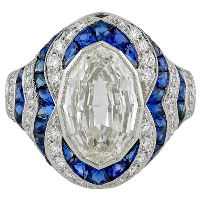 Pre-owned Sophia D Sapphire And Diamond Halo Ring Platinum In Blue