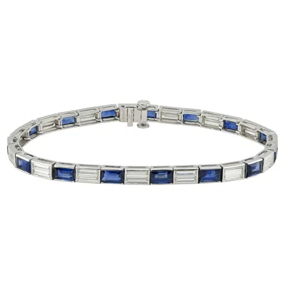 Pre-owned Sophia D Sapphire And Diamond Line Bracelet Platinum In Blue