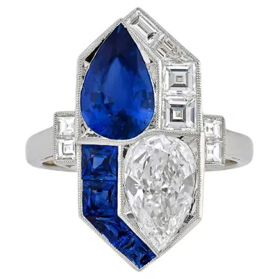 Pre-owned Sophia D Sapphire And Diamond Mosaic Ring Platinum In Blue