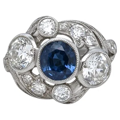 Pre-owned Sophia D Sapphire And Diamond Ring In 18k White Gold