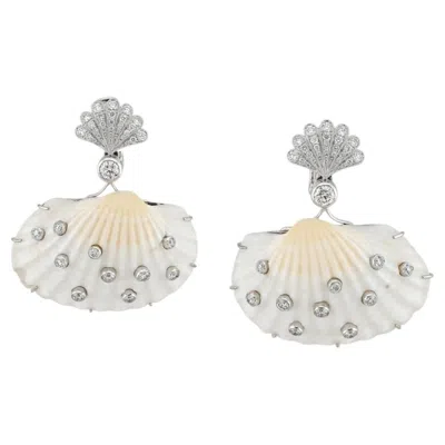 Pre-owned Sophia D Shell, Pearl And Diamond Earrings In Platinum In Multiple