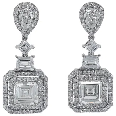 Pre-owned Sophia D . Square Cut All Diamond Platinum Earrings In Multi