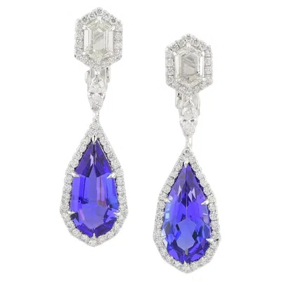 Pre-owned Sophia D Tanzanite And Diamond Architectural Drop Earrings In Platinum In Multi