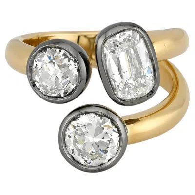 Pre-owned Sophia D Three Stone Diamond Bypass Ring In Platinum And 18k Yellow Gold