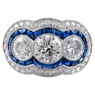 Pre-owned Sophia D . Three-stone Diamond And Sapphire Ring In Blue