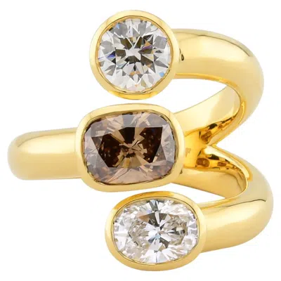 Pre-owned Sophia D Trio Brown And White Diamond 18k Yellow Gold Ring