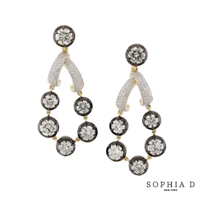 Pre-owned Sophia D Vintage Style Round Diamond Drop Earrings In 18k Yellow Gold And Silver