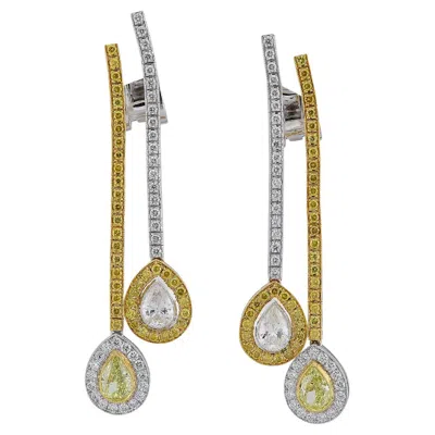 Pre-owned Sophia D White & Fancy Yellow Diamond Earrings In 18k Yellow Gold & Platinum
