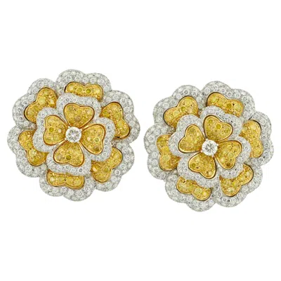 Pre-owned Sophia D Yellow And White Diamond Floral Earrings Platinum And 18k Yellow Gold