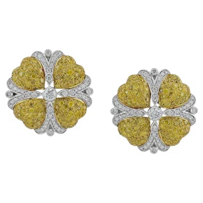 Pre-owned Sophia D Yellow And White Diamond Floral Earrings Platinum & 18k Yellow Gold