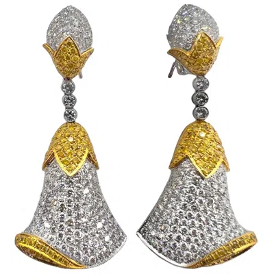 Pre-owned Sophia D . Yellow Diamond And Diamond Platinum Earrings
